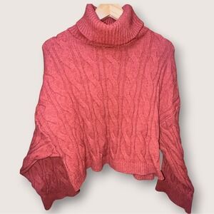 Adyson Parker Rust Cable Knit Turtleneck Sweater Boxy Cropped Dolman Sleeve SZ S